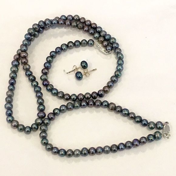 Peacock Cultured Pearl Sterling Silver Jewelry Set - Picture 3 of 10